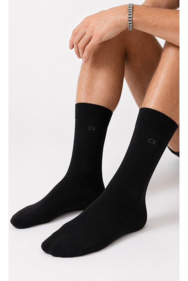 Men's Cotton Crew Socks with Ck Logo 3 Pack Black Men's Cotton Long Socks 3 Pack Black