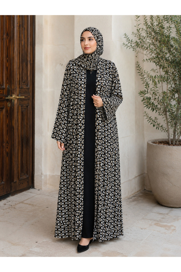 Printed double layer chiffon Abaya&Hijab