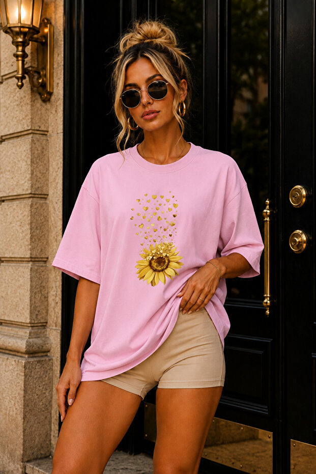 Premium Sunflower Printed Oversize Women's T-Shirt Cotton Oversize T-Shirt