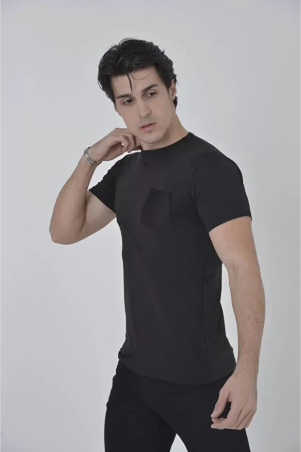 Men's mesh pocket slim fit t-shirt - black