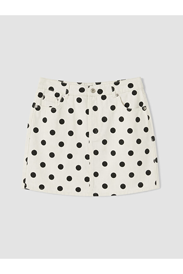 Ecru High Waist Polka Dot Mini Jean Skirt