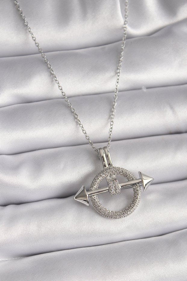 316L Steel Silver Color Chain Zircon Stone Ring Model Women's Necklace