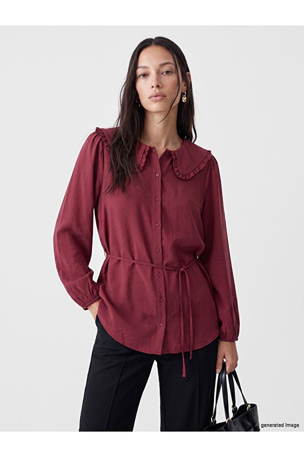 Burgundy Baby Collar Modal Blend Women's Shirt Tunic