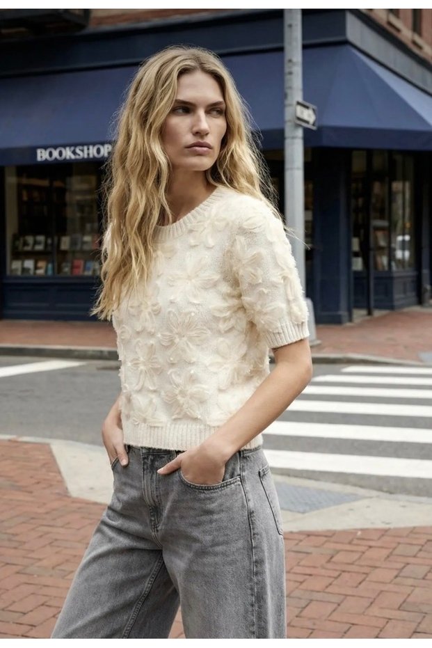 Stone Tulle Star Patterned Knitwear Medium Blouse