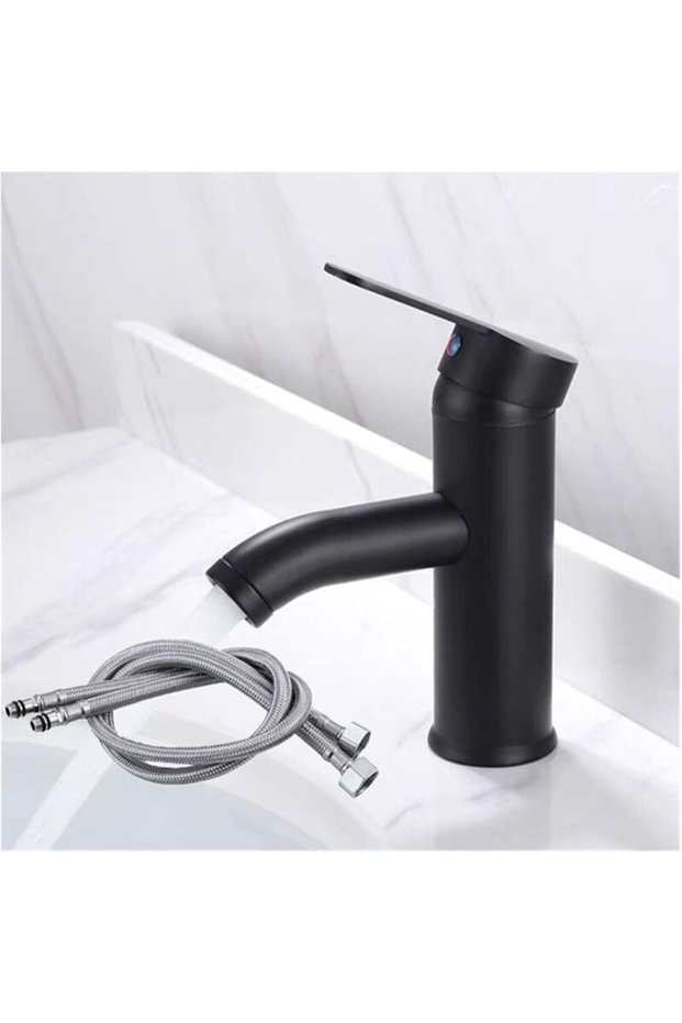 Basin faucet, bathroom faucet, hot and cold water mixing faucet, matte black - 17 cm