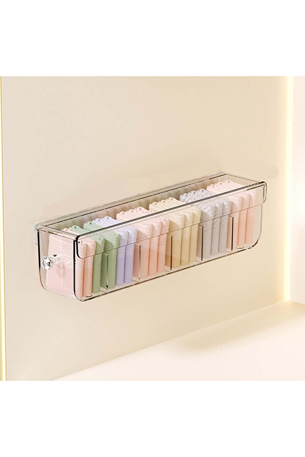 Wall-Mounted Transparent Lingerie & Sock Storage Box with Dividers, Multi-Purpose Drawer Organizer for Tea Bags & Capsules