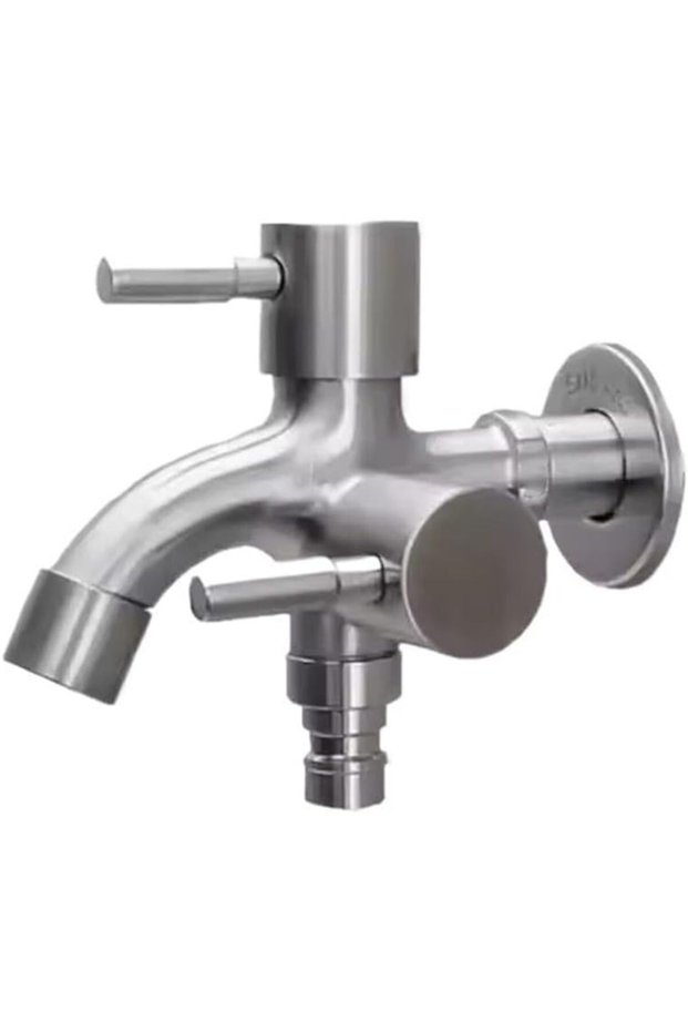 Dual-control 1/2” dual-outlet faucet for bidets and bathtubs (one inlet, two outlets), suitable for bathroom sinks and washing machines (silver).