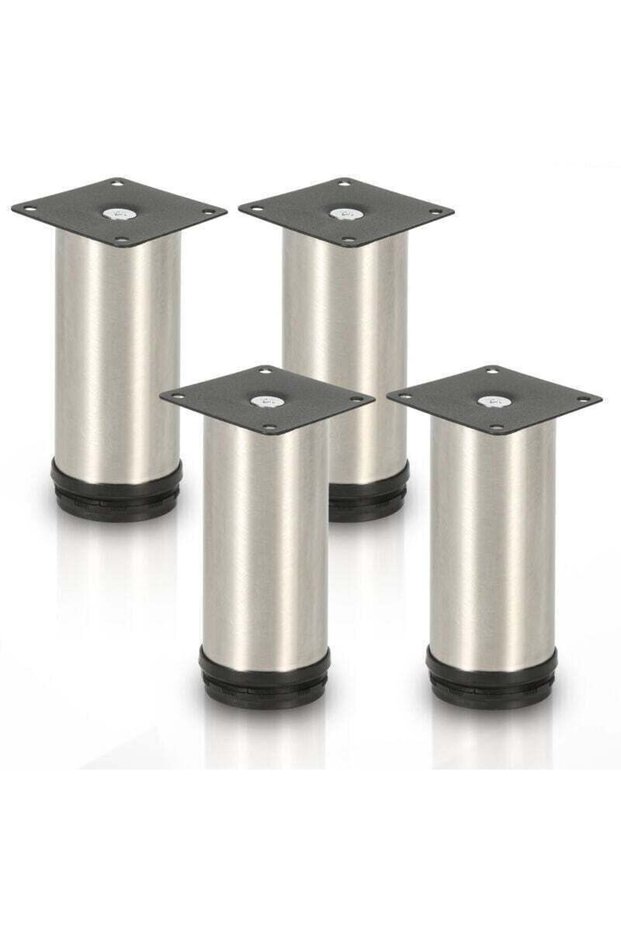 4-piece furniture leg set, table legs, furniture, made of stainless steel, height: 100 mm, diameter: 40 mm, height adjustment range: ±15 mm.