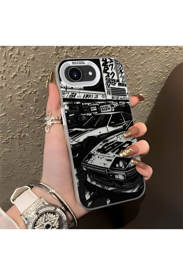 iPhone 17E Compatible Manga Drawing Classic Car Flat Print Quality Silicone Case