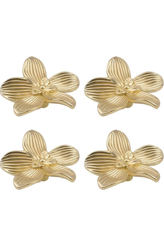 4-piece set of solid brass petal-shaped dressing table handles, suitable for cabinets, dressing tables, doors, and gold furniture accents.