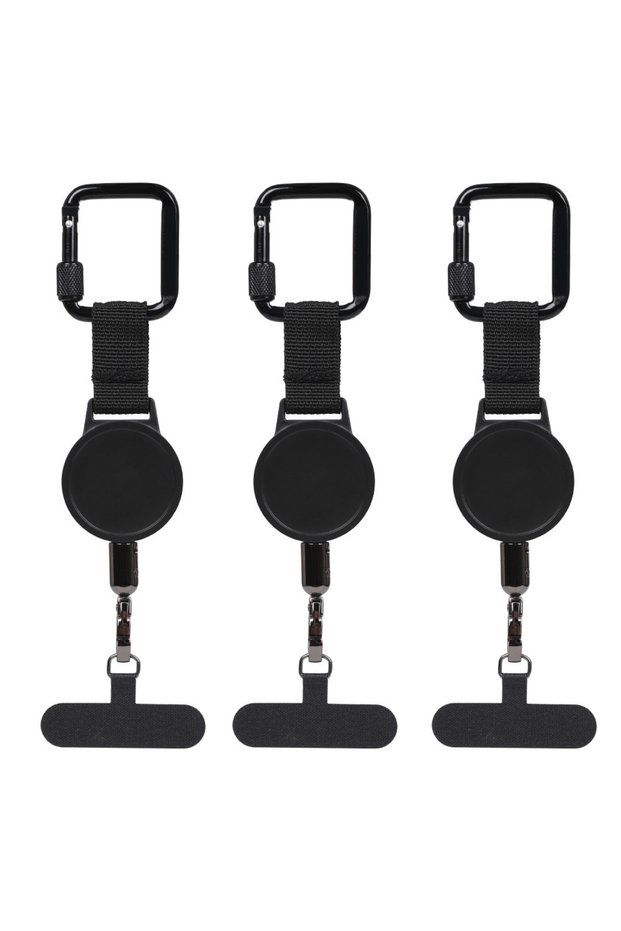 3-Piece Set - Expandable Anti-theft Phone Holder with Keychain, Anti-theft Rope with Carabiner, for Travel and Hiking, Phone Accessories - Black.
