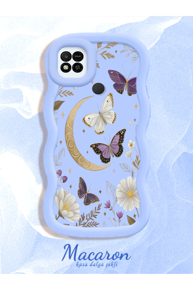 Redmi 9C/10A Compatible Wavy Frame Moon Butterfly and Flower Pattern Silicone Phone Case