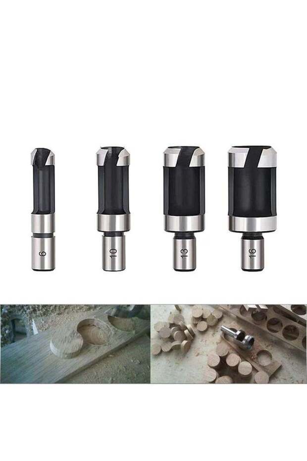 طقم من 4 قطع من أدوات قطع الثقوب الخشبية من الفولاذ الكربوني بأحجام 1/4 و3/8 و1/2 و5/8 بوصة، أداة نجارة لقطع الخشب والفلين
