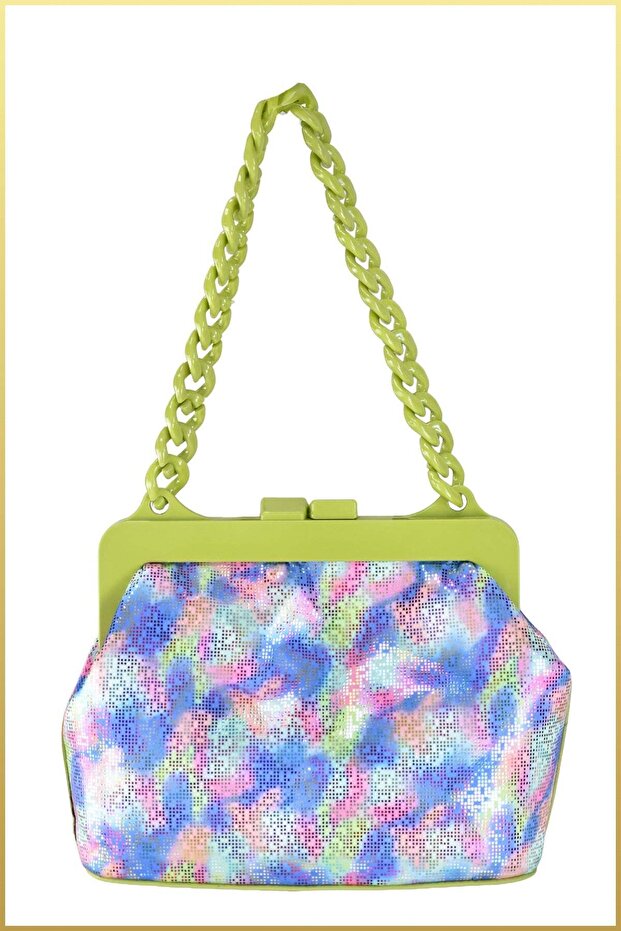 Chin Women's Patterned Scholarship Hand and Shoulder Bag - Pistachio Green-Blue