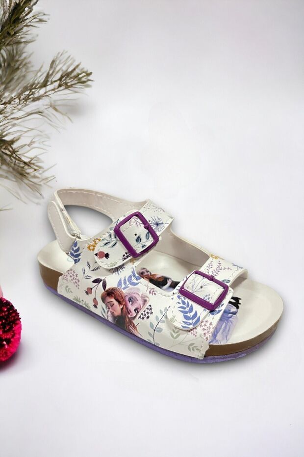 White Patterned Girls' Sandals