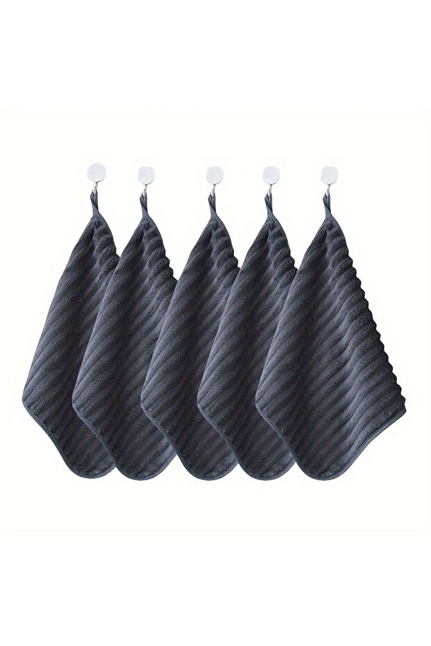 5pcs Navy Blue 5-Piece Luxury Soft Super Absorbent Hand Towel Set - 11.8*11.8 inch Quick Drying Wash