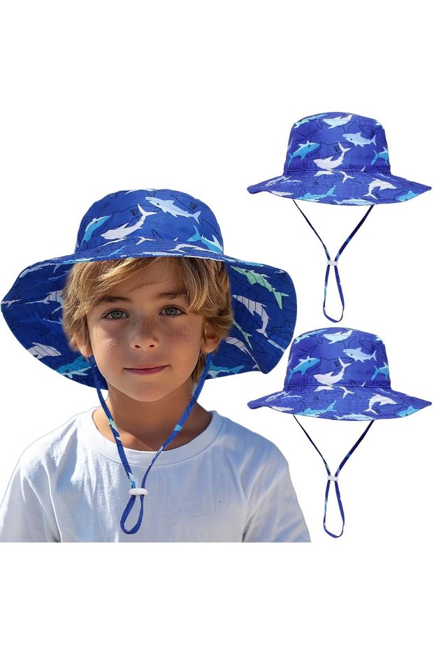 2-Pack UPF 50+ Baby/Toddler Wide-Brimmed Fisherman Sun Hats for Boys & Girls (Blue, Size S / 48-50cm)