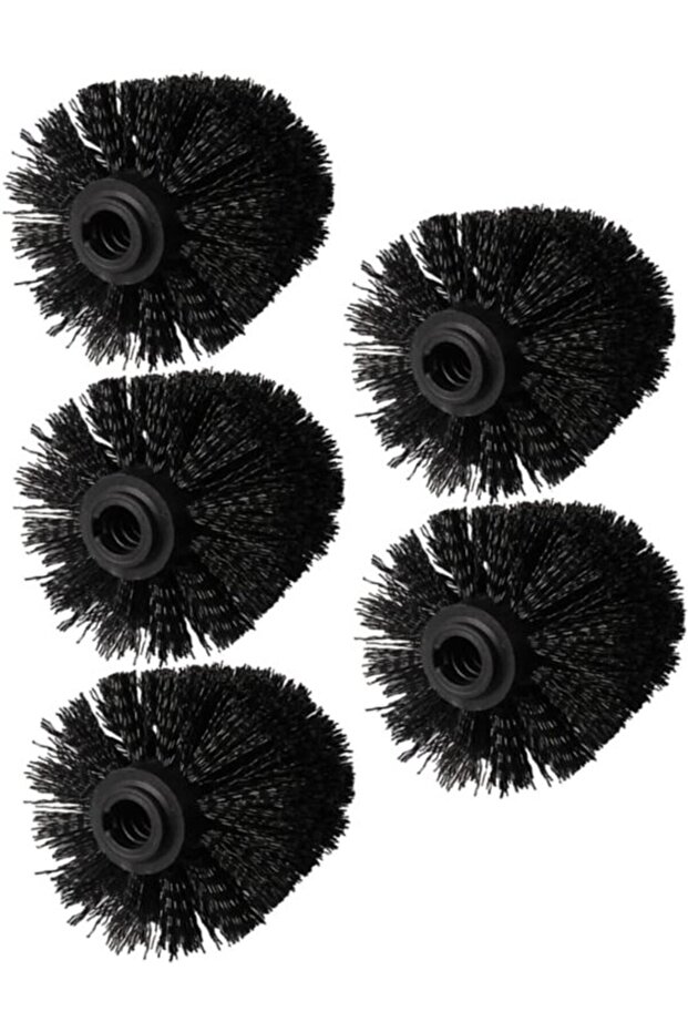 5-Piece Replacement Universal Plastic Toilet Brush Heads Set (12mm Thread, Black, 80x100 mm)