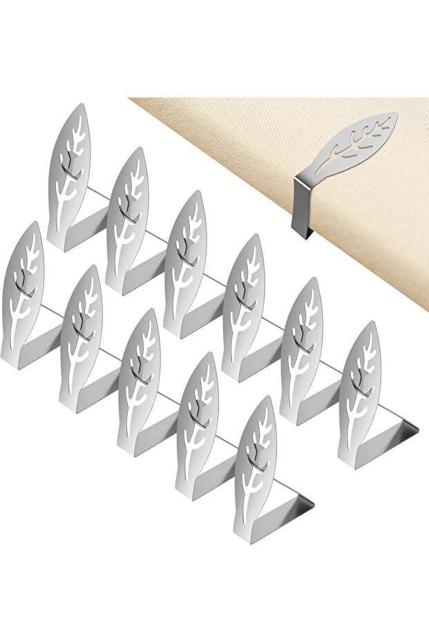 12-Piece SS Outdoor Tablecloth Clips - Thickened Version - Leaf Design - For Indoor & Outdoor Use - for Gardens - Picnics - Barbecues - Parties