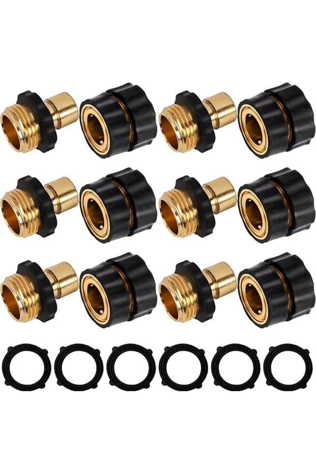 3/4 inch (approx. 1.9 cm) garden hose quick-connect, quick-connect garden hose accessories, male and female quick-release hose fittings (6-pack)
