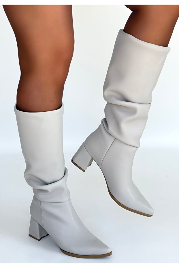 Pitay Beige Leather Heeled Boots