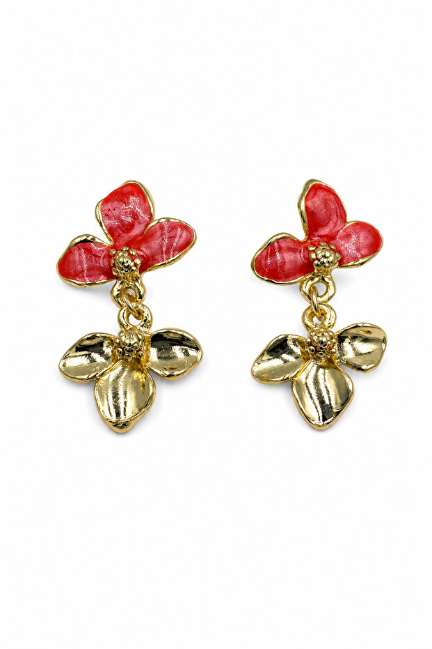 Yellow and Red Flower Motif Dangle Bijoux Earrings
