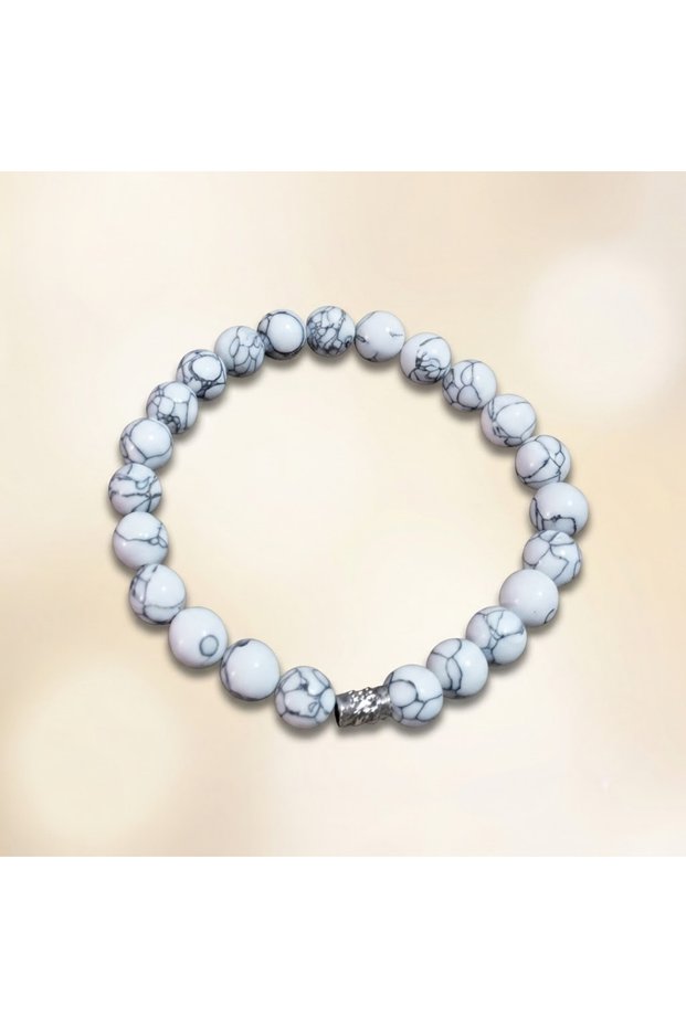 White Howlite Natural Stone Bracelet – Elegant and Stylish Design | Elastic Structure | Suitable for Daily Use