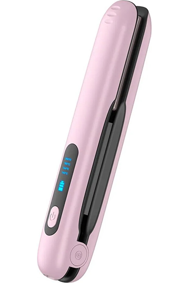 Cordless hair straightener/curling iron, USB rechargeable, 2-in-1 design, ceramic plate, 4 temperature settings