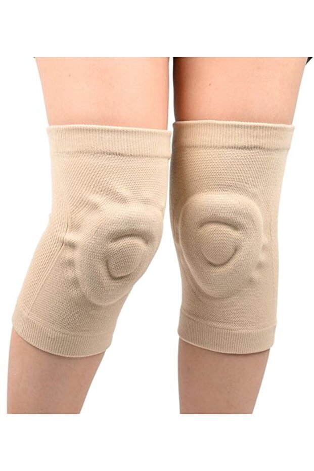 2 Pcs Anti-Slip Compression Knee Braces - Silicone Patella Cushion Support Bandage for Osteoarthritis Pain (Beige)