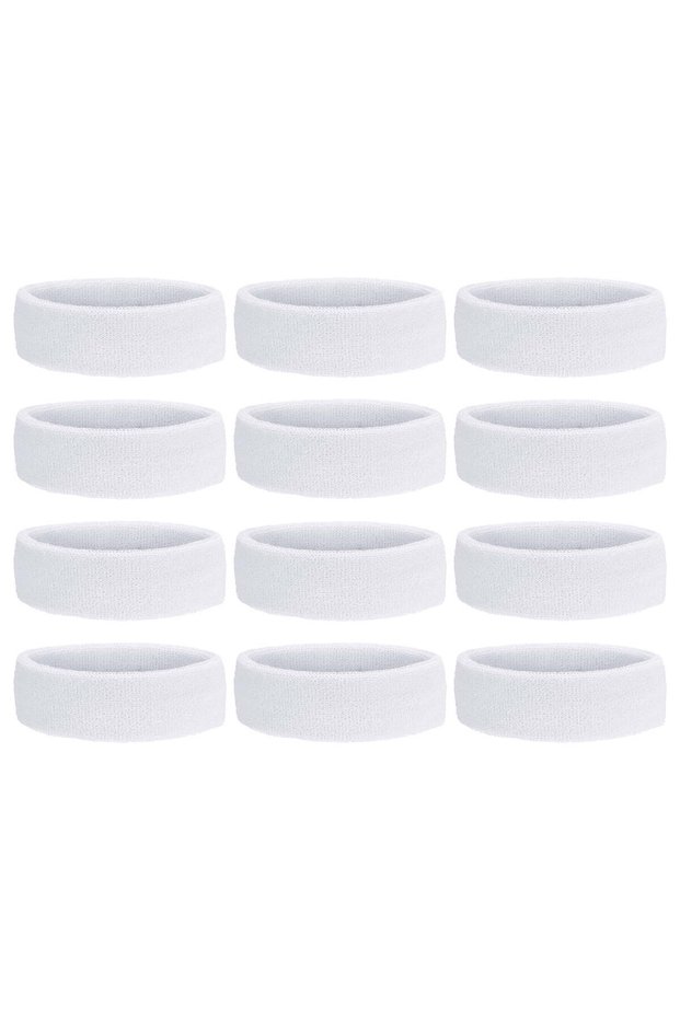 12-pack sweatbands and headbands, terry cloth surface, suitable for women and men, for sports, basketball, tennis, and track and field, white.