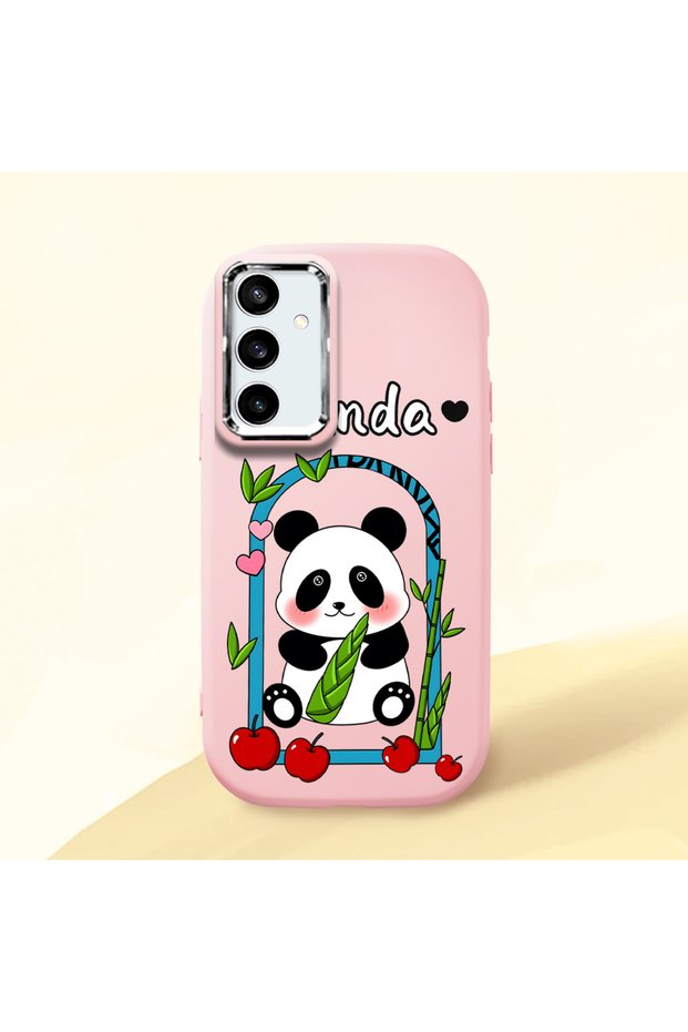 Samsung Galaxy S23 Fe Compatible Case Camera Protector Pink Silicone Couple Phone Case Panda Pattern