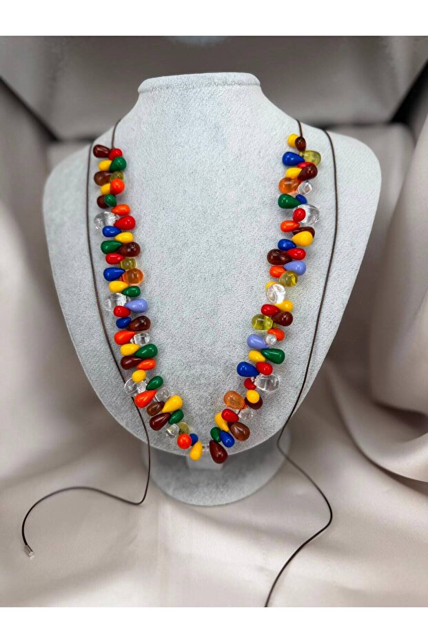 Women's Colorful Drop Beaded Adjustable Drawstring Bohemian Boho Long Neck Necklace