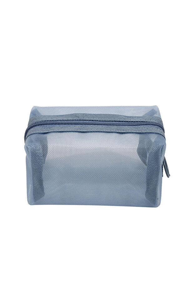 Blue Mini Clear Nylon Mesh Cosmetic Bags Cute Women Small Lipstick Makeup Bags Pouch Data Line Key E