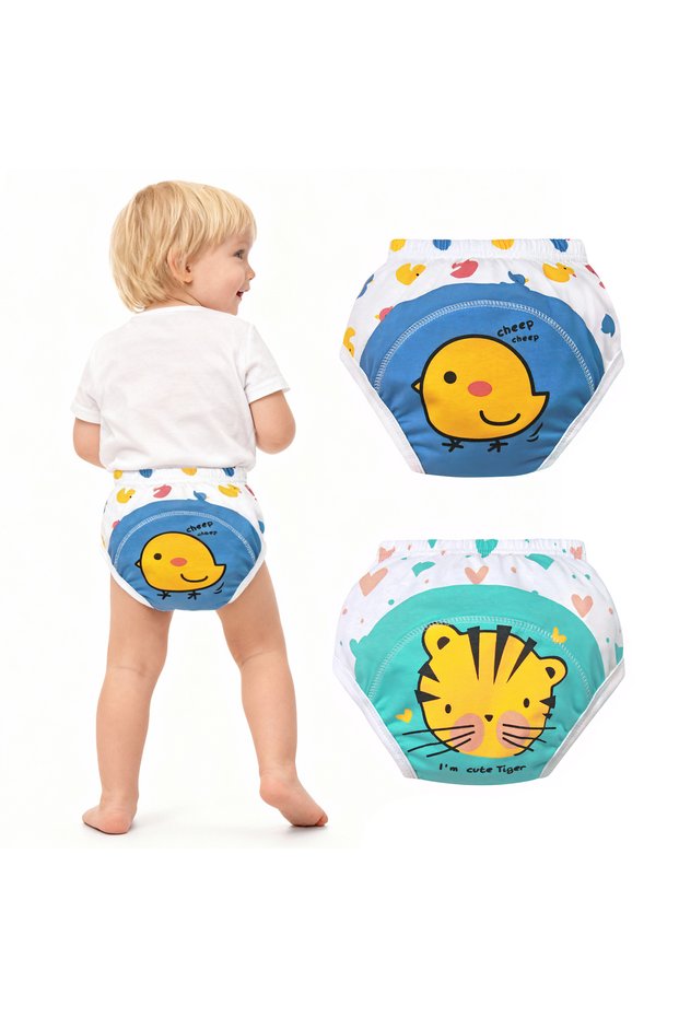 2 Piece Potty Training Underwear, 6 Layers Breathable Cotton Absorbent Trainer Pants for Toddler Baby Boys Girls Waterproof