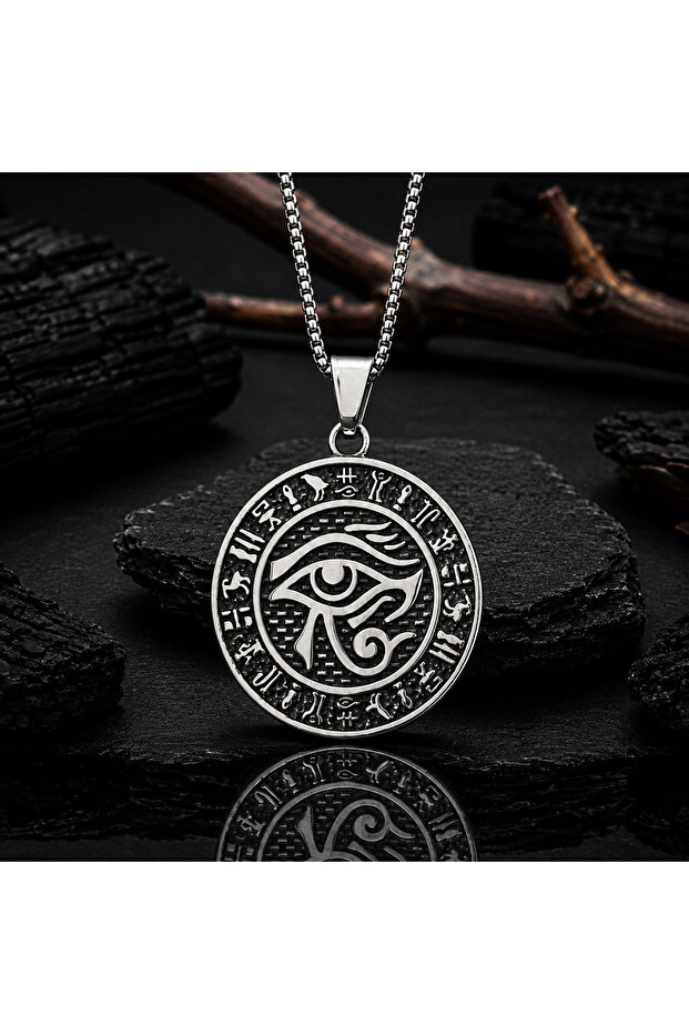 Stainless Steel Double-Sided Use Ancient Egyptian Symbol Eye of Horus and Ankh Medallion Pendant