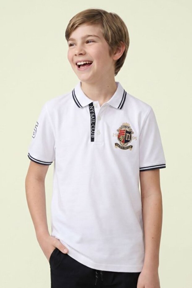 Embroidery Print Polo T-Shirt with Short Sleeves