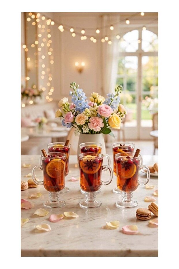 Juice Glass Set, 6 Glasses with Elegant Design and Handle, 230 ml