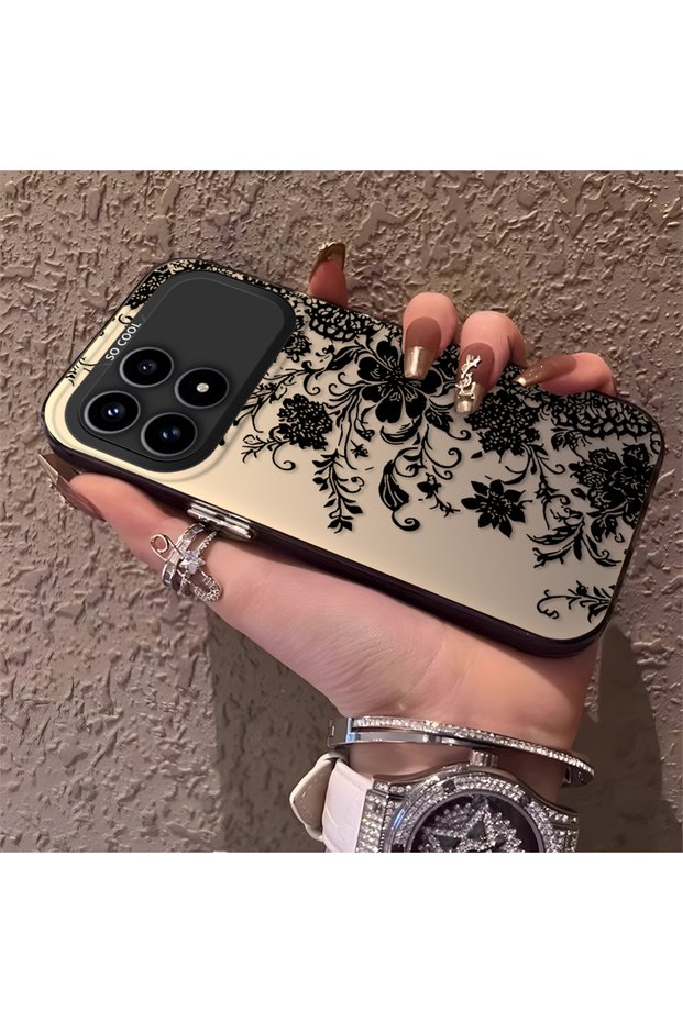 Redmi K90 5g Compatible Elegant Black Lace Flower Pattern Case, High Quality Matte Phone Case