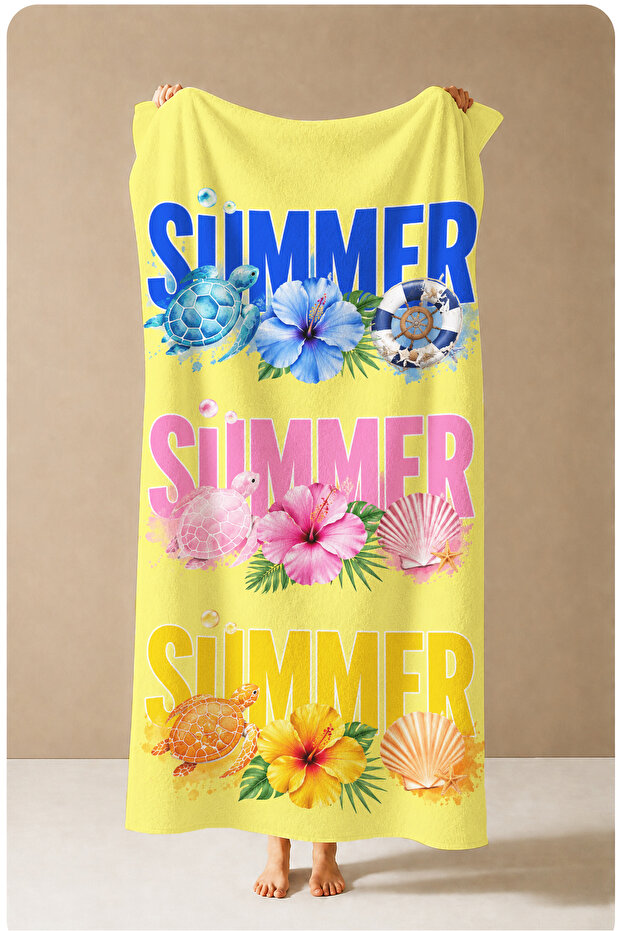 Pop Art Summer Written Colorful Patterned 70X150 Beach Towel - Digital Printed Fade-Resistant Bath Towel