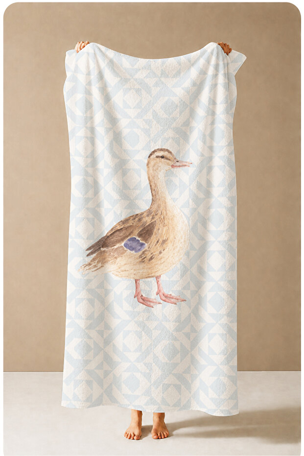 Toile De Jouy Blue Bird and Botanical Pattern 70X150 Beach Towel - Digital Printed Fade-Resistant Bath Towel