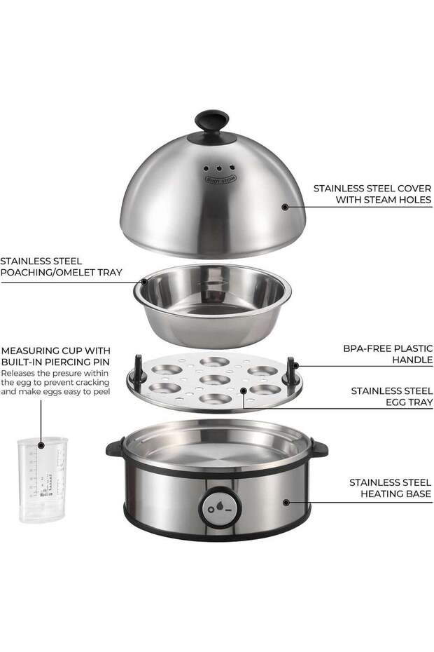 Automatic Egg Boiler 7 Egg Capacity 360W Stainless Steel Cooker with Low Water Protection, Fast Cooking, Compact Size, Easy to Clean, Ideal Breakfast Maker for Every Family
