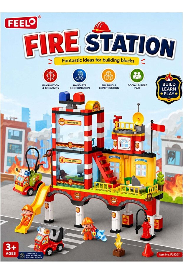 173PCS Fire Station Big Building Blocks Construction Playset for Ages 3+, City Series Multicolor Plastic Fire Rescue Station with 2 Firefighter Figures, 2 Firefighting Vehicles