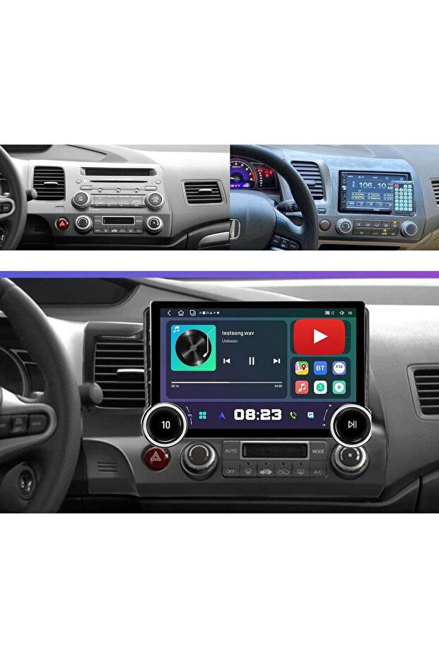 Honda civic android screen diamond dual knob model 2008-2011 ,6gb ram 128 gb rom wirelss carplay android auto reverse camera included ahd
