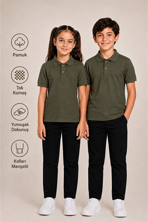 Short Sleeve Polo Collar Tok Fabric Cotton School T-Shirt Unisex School Uniform