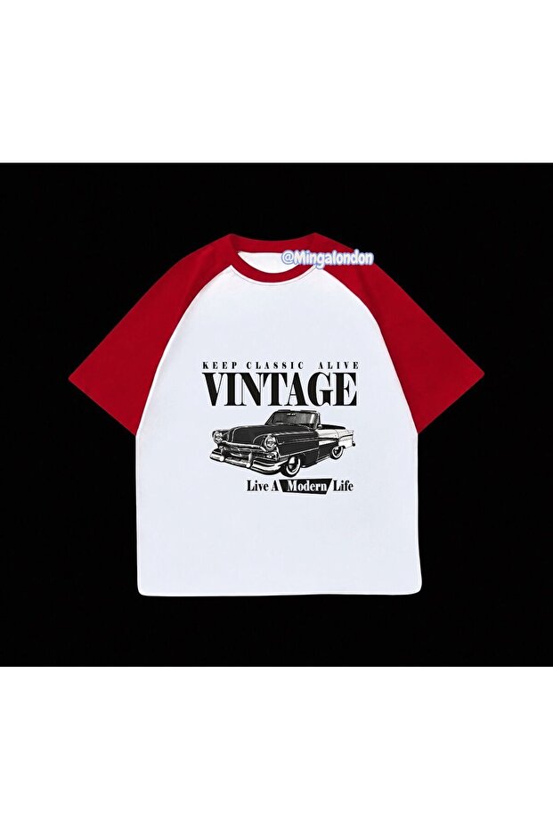 تي شيرت كلاسيكي مطبوع باللون الأحمر بأكمام راجلان من Keep Classic Alive
