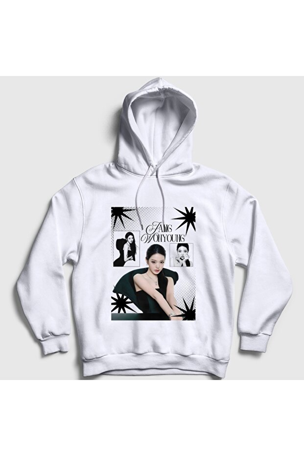 Unisex White Sparkles Jang Wonyoung K-Pop Ive Hooded Sweatshirt 620685Tt