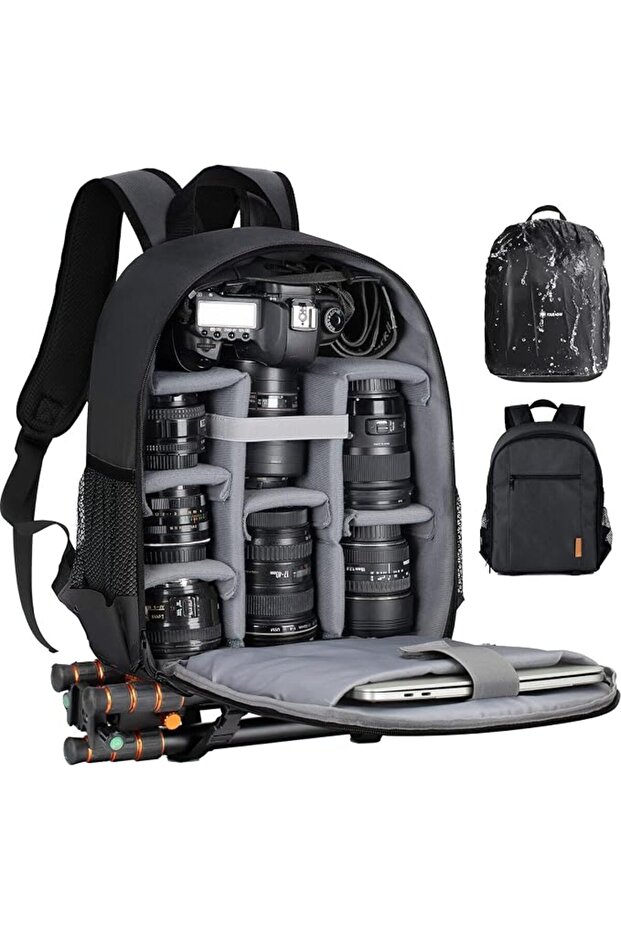 حقيبة ظهر صغيرة للكاميرا - حقيبة احترافية لكاميرا DSLR مع غطاء مقاوم للماء وحقيبة لابتوب