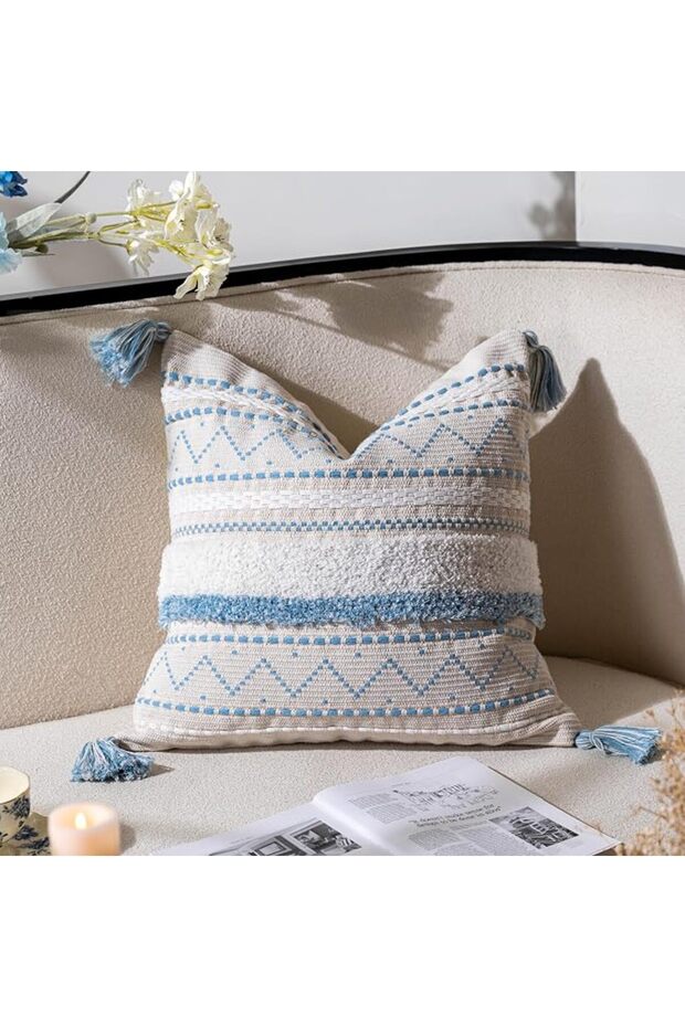 Decorative Lumbar Throw Pillow Cover 12x20 Rectangular Boho Accent Pillowcase Black Neutr