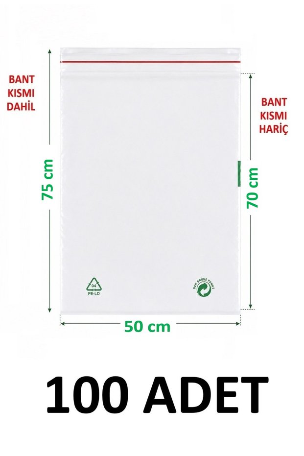 50X70+5 cm Transparent Green Recyclable Adhesive Large Nylon Bag 50X75 cm Green Recycle Bag 100 Pieces