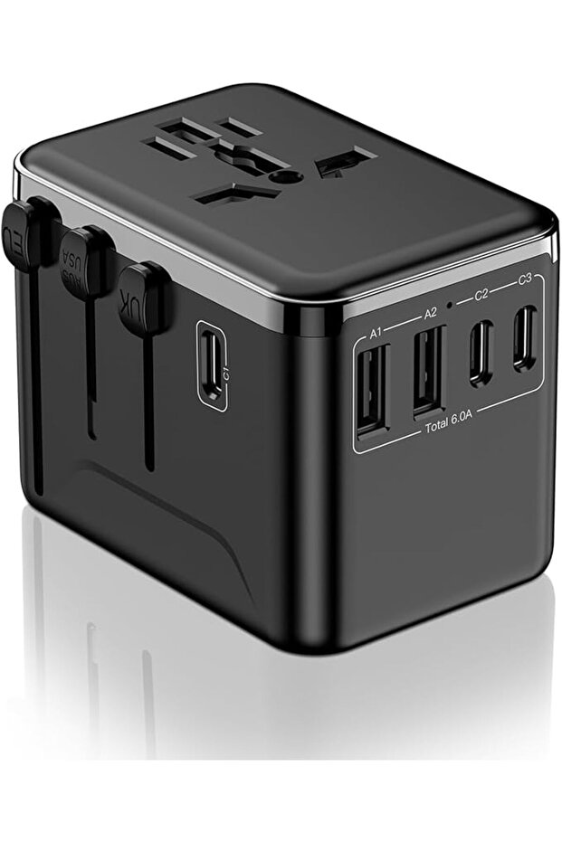 محول سفر عالمي من نيكومي، 45 واط PD، 4 منافذ USB-A و1 منفذ USB-C، مآخذ تيار متردد متعددة، محول لـ 20 دولة